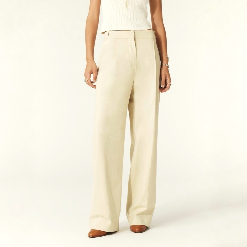 NWT ba&sh Jona Tailored Trousers Wideleg in beige